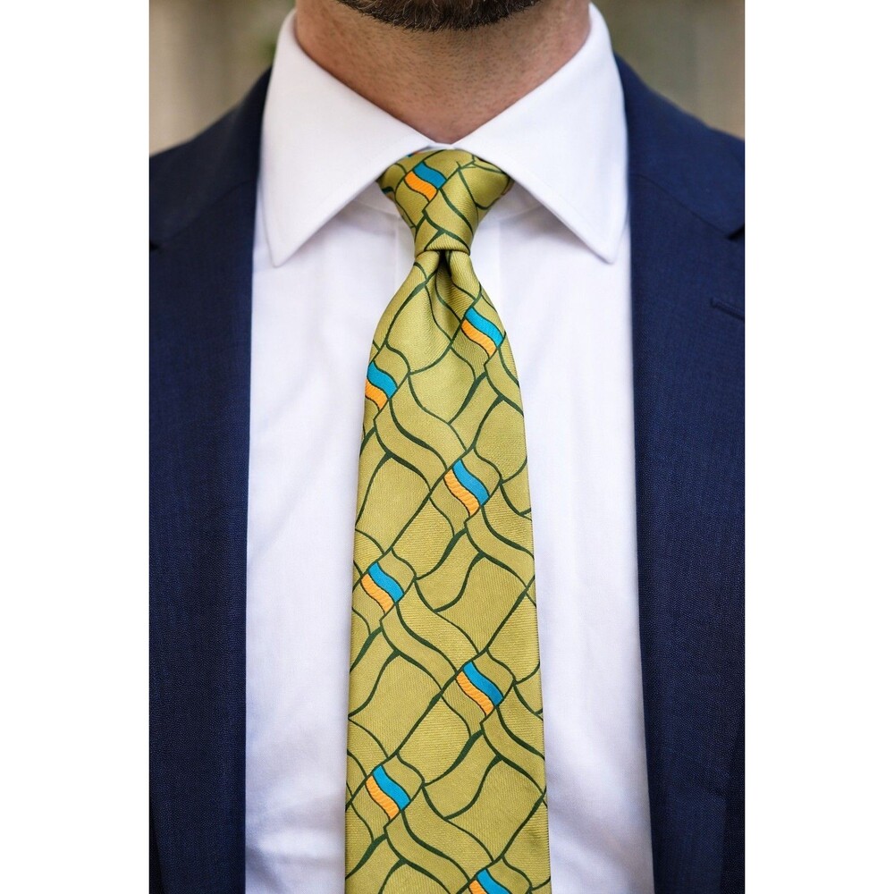 Tie 70s 80s 90s Y2K Mens Superba Green Blue Gold 3.75 Wide 53 Long